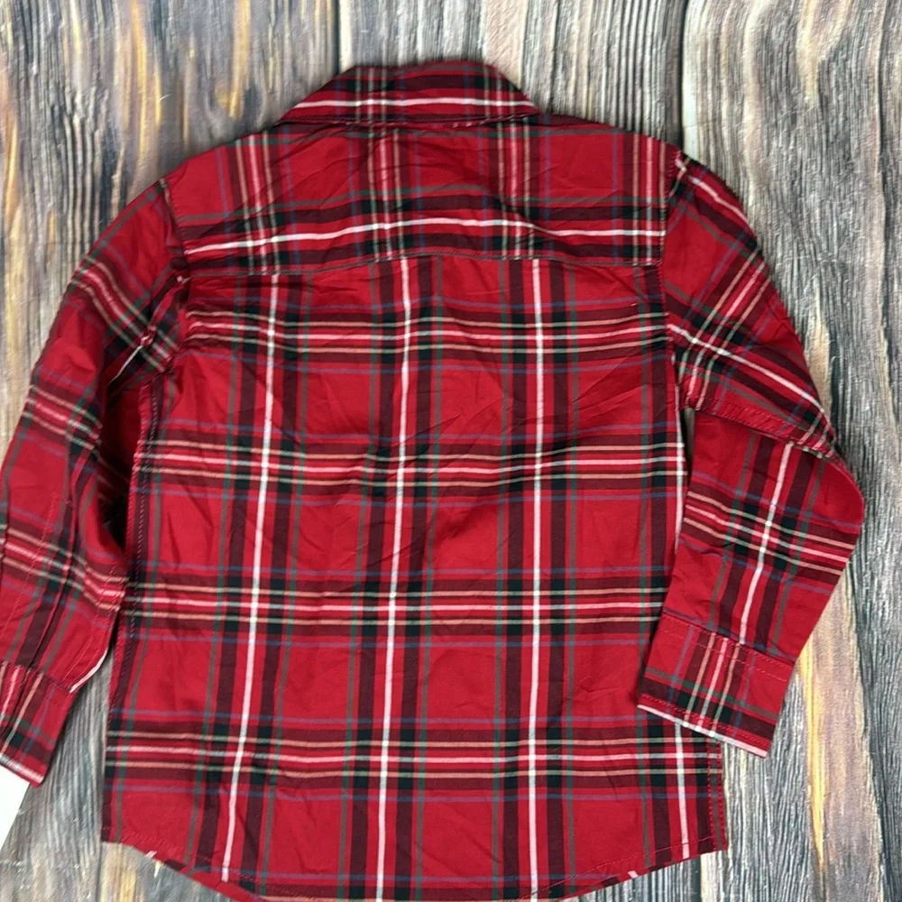 Red Plaid Button Down Shirt- 3T - Picture 4 of 7